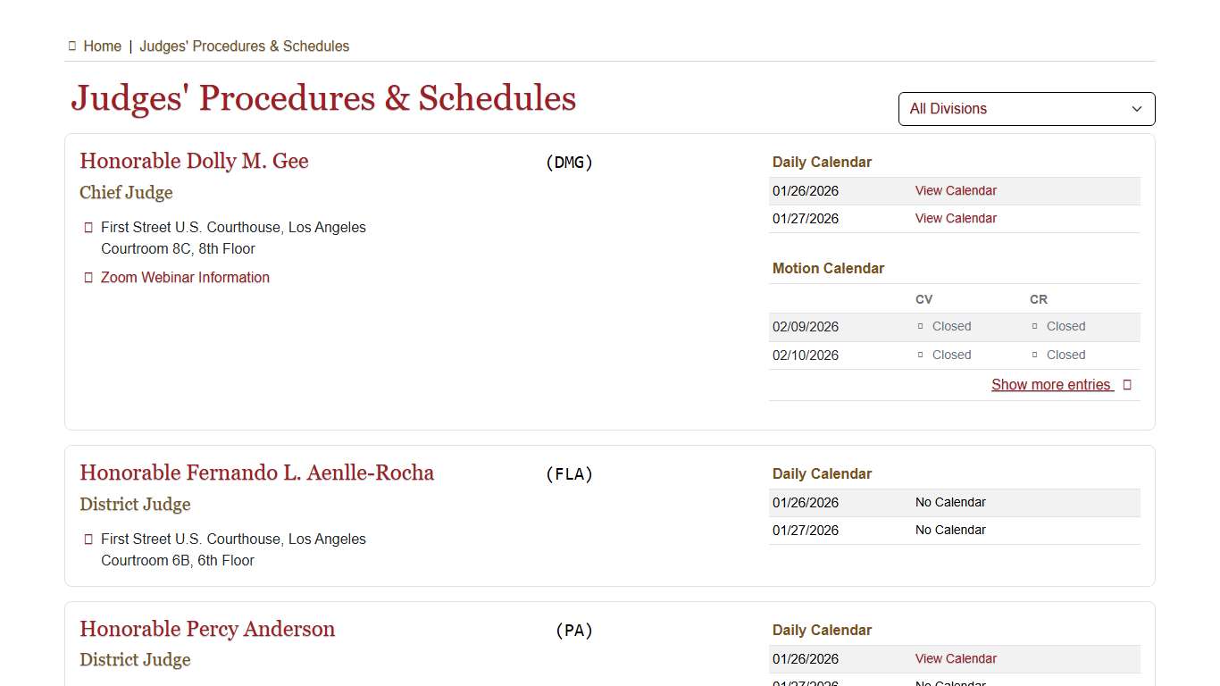 Judges’ Procedures and Schedules