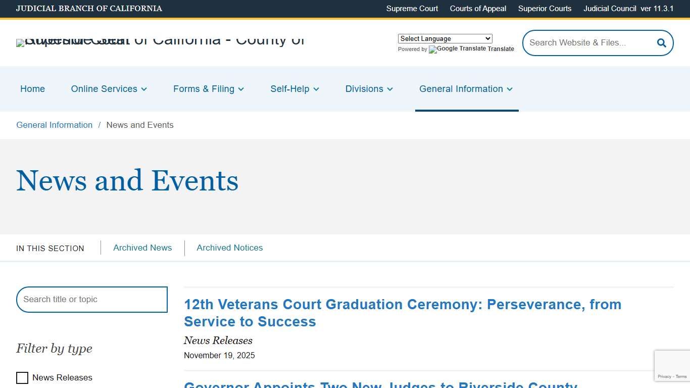 News and Events Superior Court of California County of Riverside